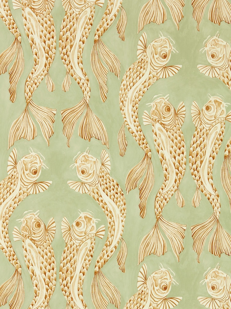 Sanderson Green Voyaging Koi 10.05M Wallpaper - Image 1 of 1