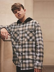Black/White Long Sleeve Check 100% Cotton Hooded Shirt (3-16yrs) - Image 1 of 11