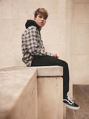 Black/White Long Sleeve Check 100% Cotton Hooded Shirt (3-16yrs) - Image 2 of 11