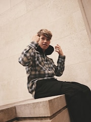 Black/White Long Sleeve Check 100% Cotton Hooded Shirt (3-16yrs) - Image 3 of 11