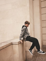 Black/White Long Sleeve Check 100% Cotton Hooded Shirt (3-16yrs) - Image 4 of 11