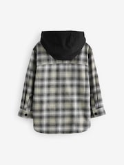 Black/White Long Sleeve Check 100% Cotton Hooded Shirt (3-16yrs) - Image 8 of 11