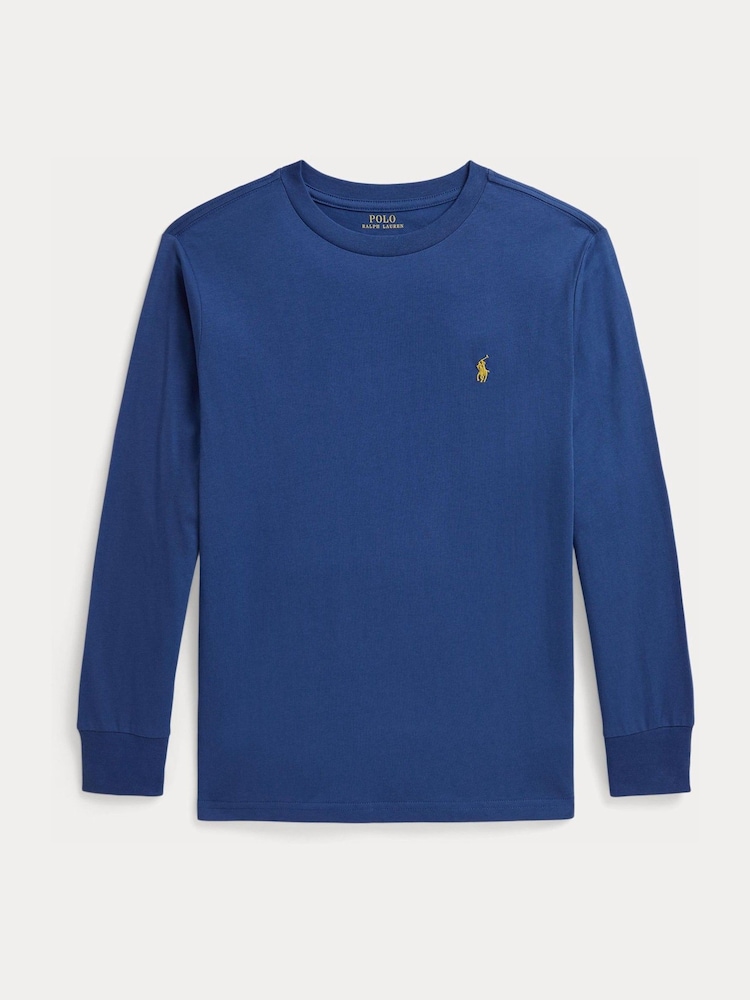 Polo Ralph Lauren Blue Logo Long Sleeve Jersey T-Shirt - Image 1 of 2 Polo Ralph Lauren Blue Logo Long Sleeve Jersey T-Shirt - Image 1 of 2