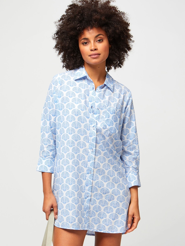 Aspiga Blue 100% Cotton Saffron Beach Shirt Cover-Up - Image 2 of 6