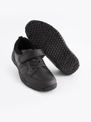 Black Wide Fit (G) School Leather Elastic Lace Shoes - Image 1 of 8