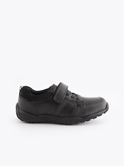 Black Wide Fit (G) School Leather Elastic Lace Shoes - Image 2 of 8