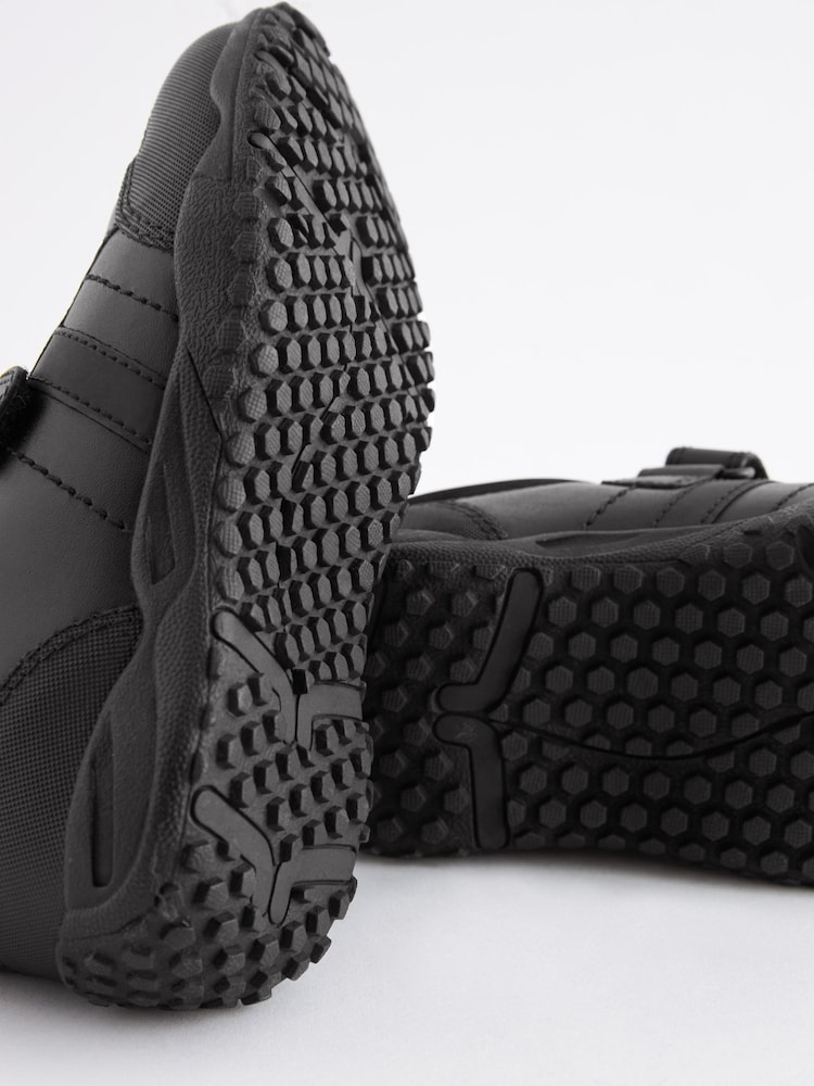 Black Wide Fit (G) School Leather Elastic Lace Shoes - Image 7 of 7