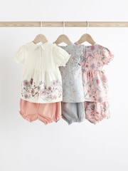 Pink/Weiß mit Blumenmuster - 3er-Pack für Babys bestehend aus T-Shirt und Shorts aus 100 % Baumwolle - Bild 2 von 8