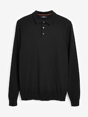 Black Regular Knitted Long Sleeve Polo Shirt - Image 1 of 5