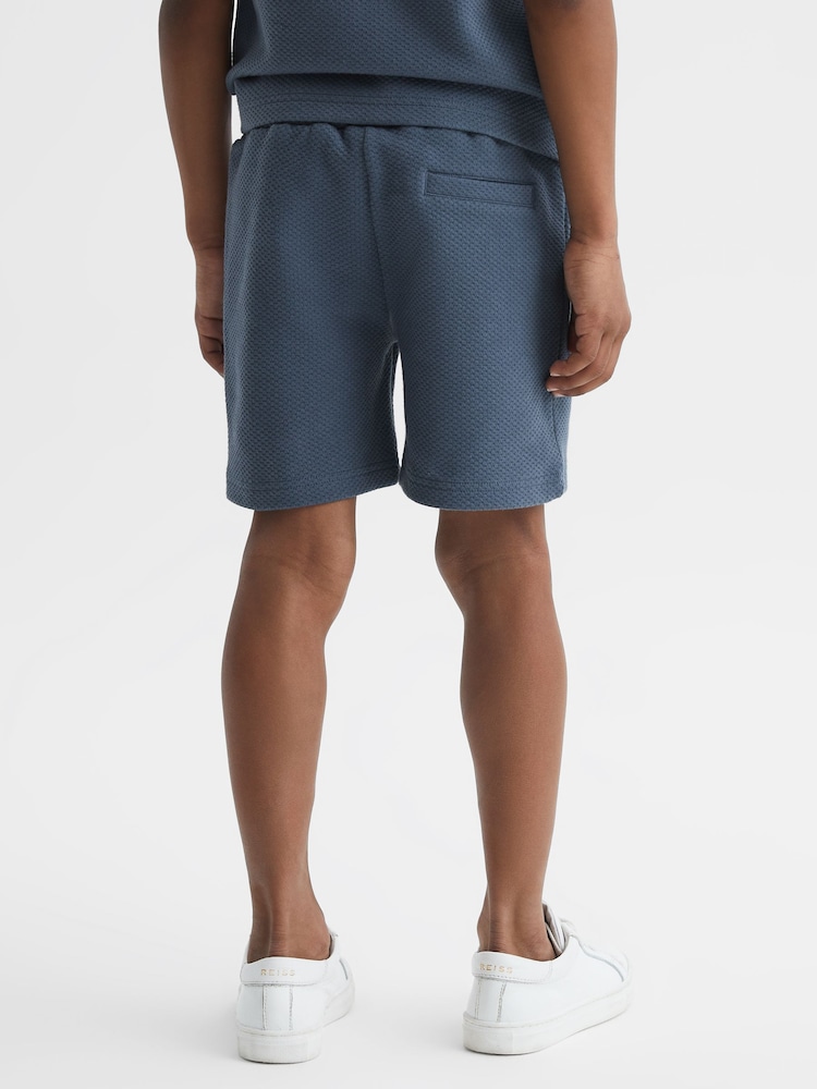 Reiss Airforce Blue Robin Junior Slim Fit Textured Drawstring Shorts - Image 2 of 11 Reiss Airforce Blue Robin Junior Slim Fit Textured Drawstring Shorts - Image 2 of 11