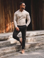 Tailored Athlete Natural Muscle Fit Fisherman Ribbed Open Collar Polo Shirt - Image 3 of 6