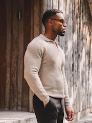 Tailored Athlete Natural Muscle Fit Fisherman Ribbed Open Collar Polo Shirt - Image 4 of 6