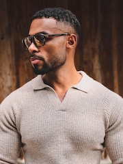 Tailored Athlete Natural Muscle Fit Fisherman Ribbed Open Collar Polo Shirt - Image 6 of 6