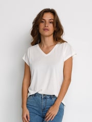 Kaffe White Lise V-Neck Short Sleeve T-Shirt - Image 1 of 4