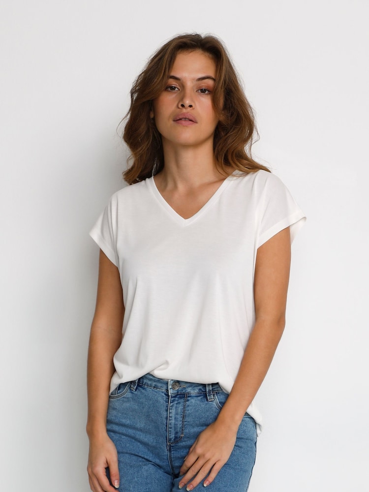 Kaffe White Lise V-Neck Short Sleeve T-Shirt - Image 1 of 4
