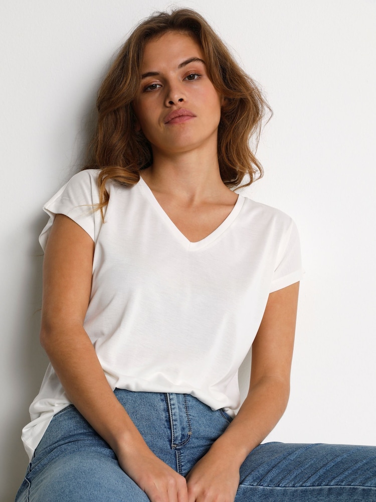 Kaffe White Lise V-Neck Short Sleeve T-Shirt - Image 2 of 4