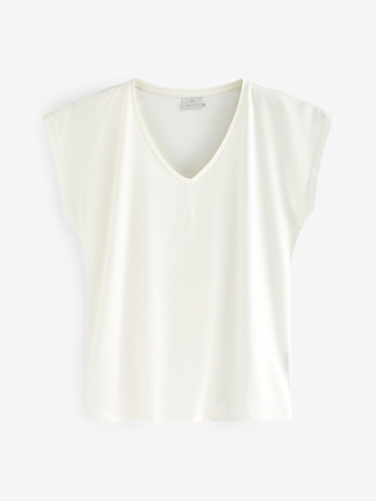 Kaffe White Lise V-Neck Short Sleeve T-Shirt - Image 4 of 4