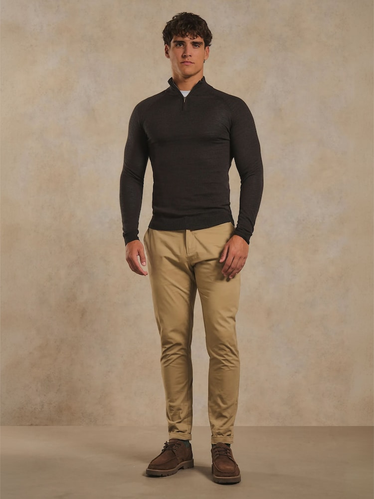 Tailored Athlete Brown Muscle Fit Extra Fine Merino Wool Half Zip Neck Jumper - Image 2 of 6 Tailored Athlete Brown Muscle Fit Extra Fine Merino Wool Half Zip Neck Jumper - Image 2 of 6
