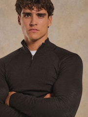 Tailored Athlete Brown Muscle Fit Extra Fine Merino Wool Half Zip Neck Jumper - Image 3 of 6