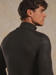 Tailored Athlete Brown Muscle Fit Extra Fine Merino Wool Half Zip Neck Jumper - Image 4 of 6