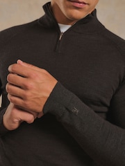 Tailored Athlete Brown Muscle Fit Extra Fine Merino Wool Half Zip Neck Jumper - Image 5 of 6