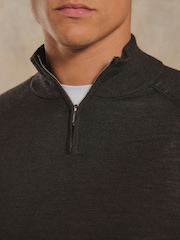 Tailored Athlete Brown Muscle Fit Extra Fine Merino Wool Half Zip Neck Jumper - Image 6 of 6