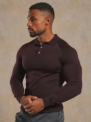 Tailored Athlete Red Muscle Fit Extra Fine Merino Wool Polo Shirt - Image 1 of 7
