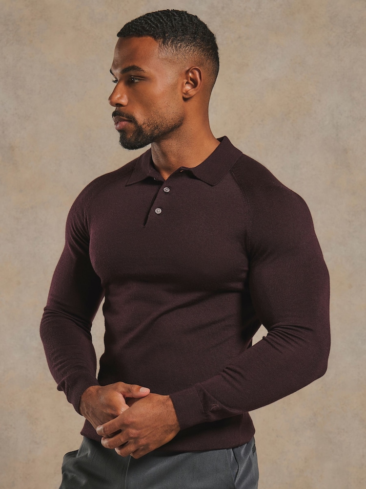 Tailored Athlete Red Muscle Fit Extra Fine Merino Wool Polo Shirt - Image 1 of 7 Tailored Athlete Red Muscle Fit Extra Fine Merino Wool Polo Shirt - Image 1 of 7