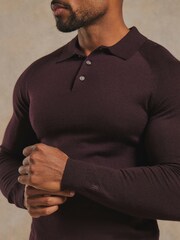 Tailored Athlete Red Muscle Fit Extra Fine Merino Wool Polo Shirt - Image 4 of 7