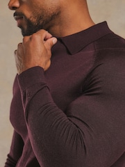 Tailored Athlete Red Muscle Fit Extra Fine Merino Wool Polo Shirt - Image 6 of 7