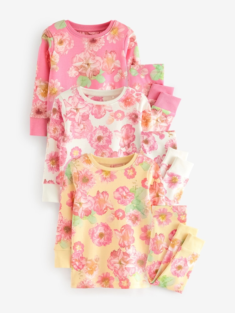 Rose/Jaune - 100Pyjama Fleuri Snuggle % coton 3 Lot (9mths-16yrs) - Image 12 de 12
