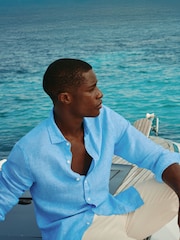 Charles Tyrwhitt Sky Blue Plain Pure Linen Shorts Sleeve Shirt - Image 1 of 1