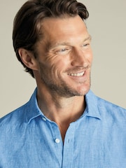 Charles Tyrwhitt Sky Blue Plain Pure Linen Long Sleeve Shirt - Image 2 of 4