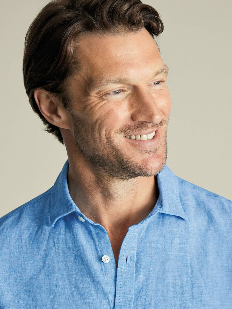 Charles Tyrwhitt Sky Blue Plain Pure Linen Long Sleeve Shirt - Image 2 of 4 Charles Tyrwhitt Sky Blue Plain Pure Linen Long Sleeve Shirt - Image 2 of 4