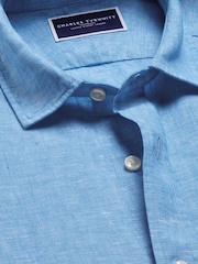 Charles Tyrwhitt Sky Blue Plain Pure Linen Long Sleeve Shirt - Image 3 of 4