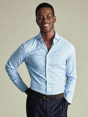 Charles Tyrwhitt Blue Cornflower Non-iron Performance Check Slim Fit Shirt - Image 1 of 8
