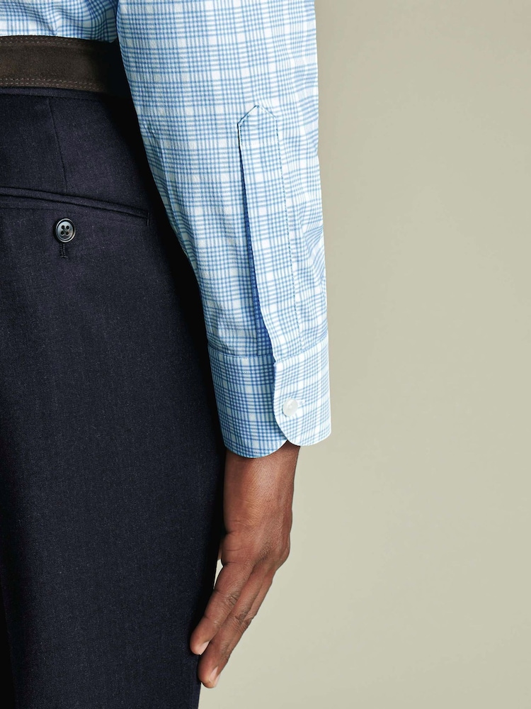 Charles Tyrwhitt Blue Cornflower Non-iron Performance Check Slim Fit Shirt - Image 2 of 8