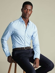 Charles Tyrwhitt Blue Cornflower Non-iron Performance Check Slim Fit Shirt - Image 3 of 8
