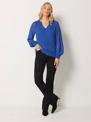 Long Tall Sally Blue Dobby Shirred Blouse - Image 2 of 6
