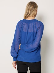 Long Tall Sally Blue Dobby Shirred Blouse - Image 3 of 6