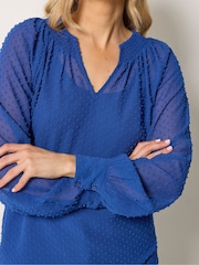 Long Tall Sally Blue Dobby Shirred Blouse - Image 4 of 6