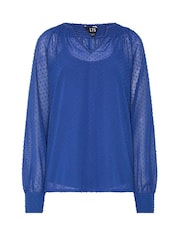 Long Tall Sally Blue Dobby Shirred Blouse - Image 5 of 6