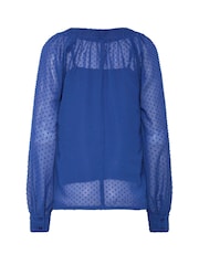 Long Tall Sally Blue Dobby Shirred Blouse - Image 6 of 6