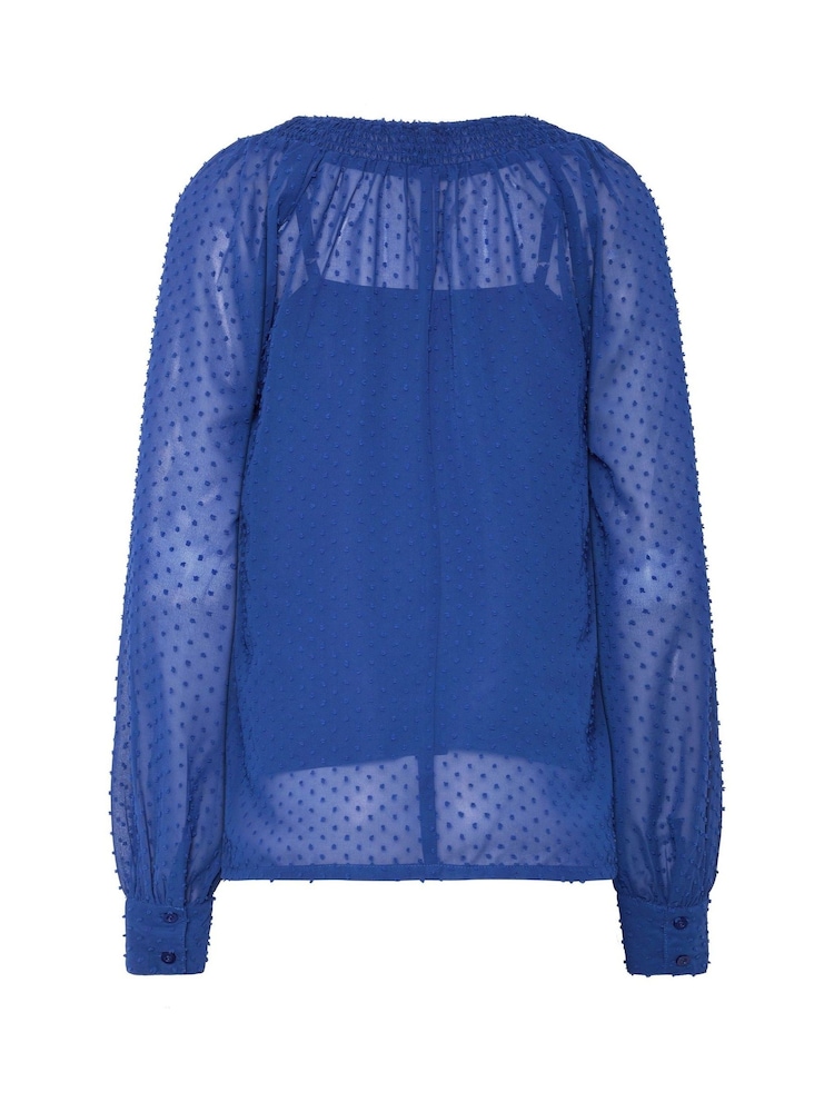 Long Tall Sally Blue Dobby Shirred Blouse - Image 6 of 6 Long Tall Sally Blue Dobby Shirred Blouse - Image 6 of 6