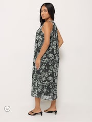 PixieGirl Petite Black Blurred Floral Halter Midi Dress - Image 3 of 6