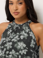 PixieGirl Petite Black Blurred Floral Halter Midi Dress - Image 4 of 6