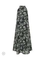 PixieGirl Petite Black Blurred Floral Halter Midi Dress - Image 5 of 6
