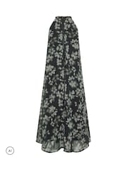 PixieGirl Petite Black Blurred Floral Halter Midi Dress - Image 6 of 6