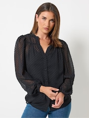 Long Tall Sally Black Dobby Button Through Blouse - Image 1 of 6