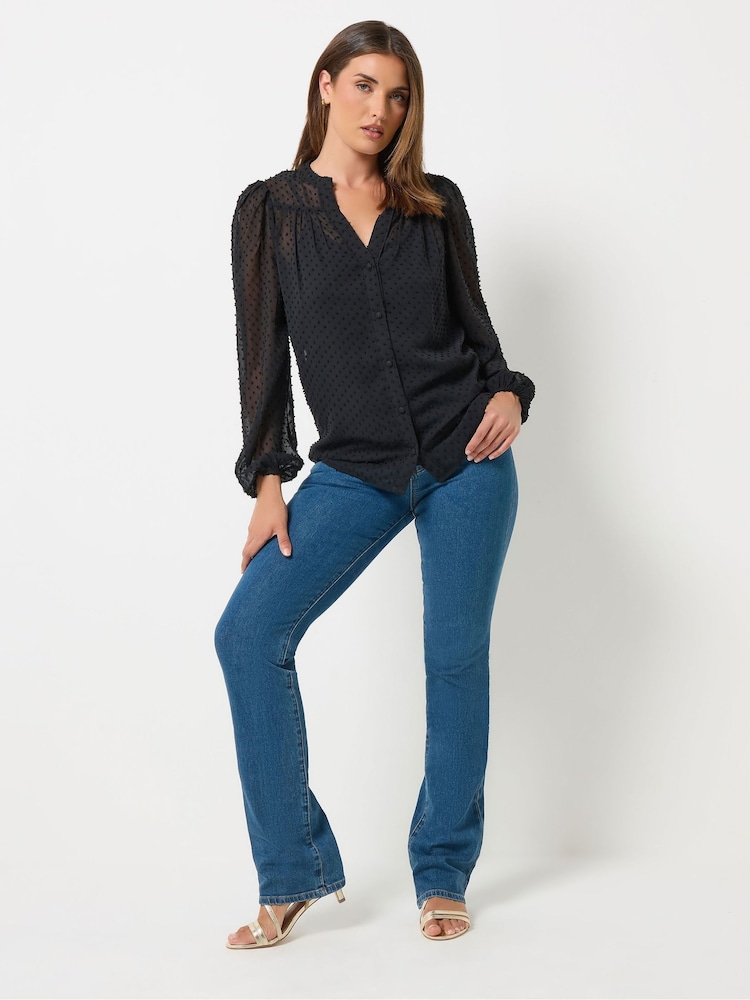 Long Tall Sally Black Dobby Button Through Blouse - Image 2 of 6 Long Tall Sally Black Dobby Button Through Blouse - Image 2 of 6